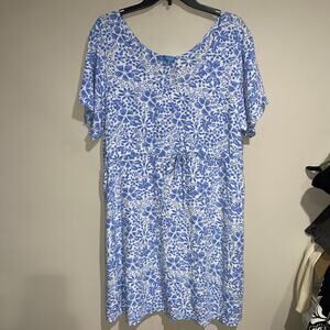 Blue Ginger Floral Dress Blue White Tropical Resort Short Sleeve Resort Sz XL